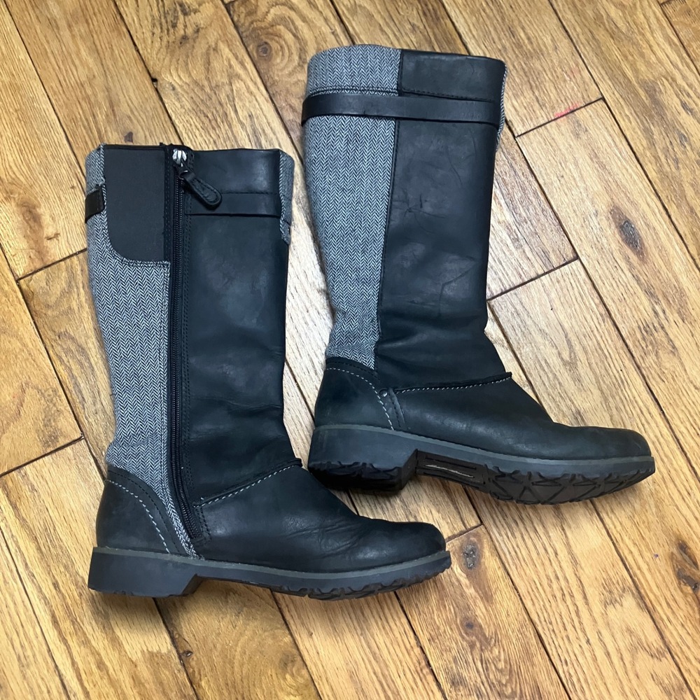 Eddie Bauer Black Leather Herringbone Tall Boots Womens 6